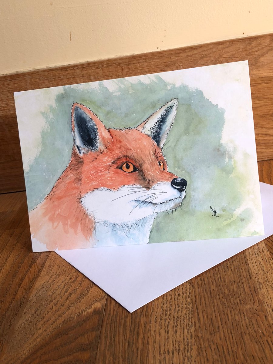  A5 blank card of my original fox watercolour