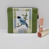 Green make up purse with bird and poetry The Thrush's Nest