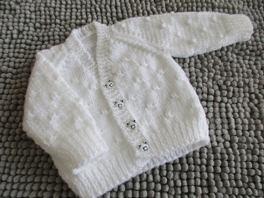 14" Newborn Baby Boys Knots Patterned Cardigan (White)
