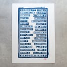 A4 Handmade Cyanotype Print - Saltaire Street Signs