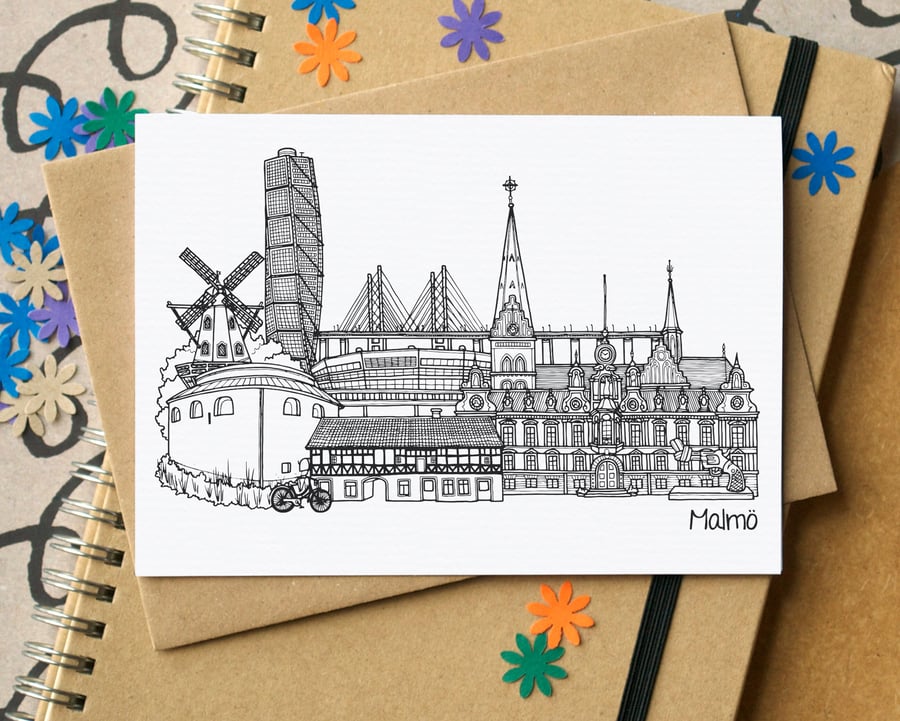 Malmö Skyline Greetings Card