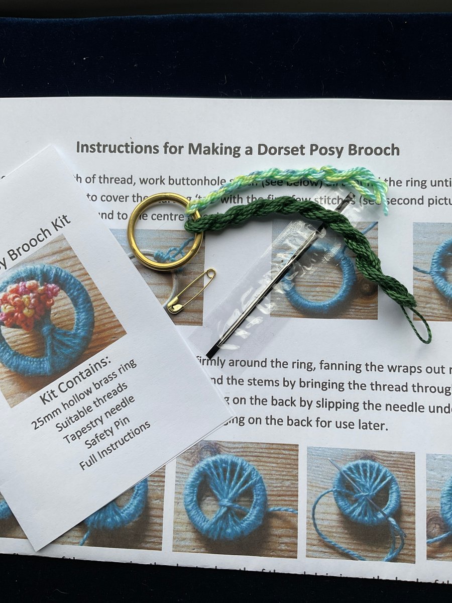 Dorset Posy Brooch Kit, Green Stems with Pale Blue and Yellow Flowers, 5