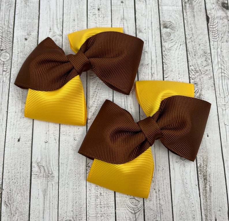 Brown and Yellow Gold Diagonal Double with Bows on Clips (pair)