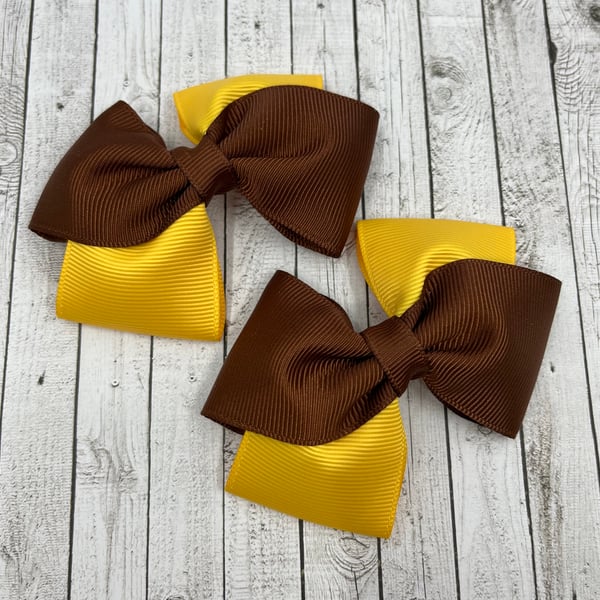 Brown and Yellow Gold Diagonal Double with Bows on Clips (pair)