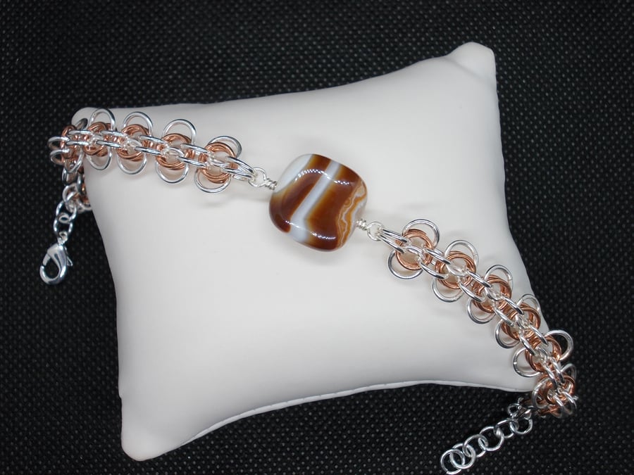 Coffee agate chainmaille bracelet