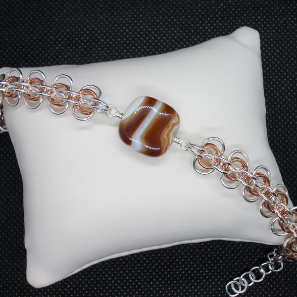 Coffee agate chainmaille bracelet