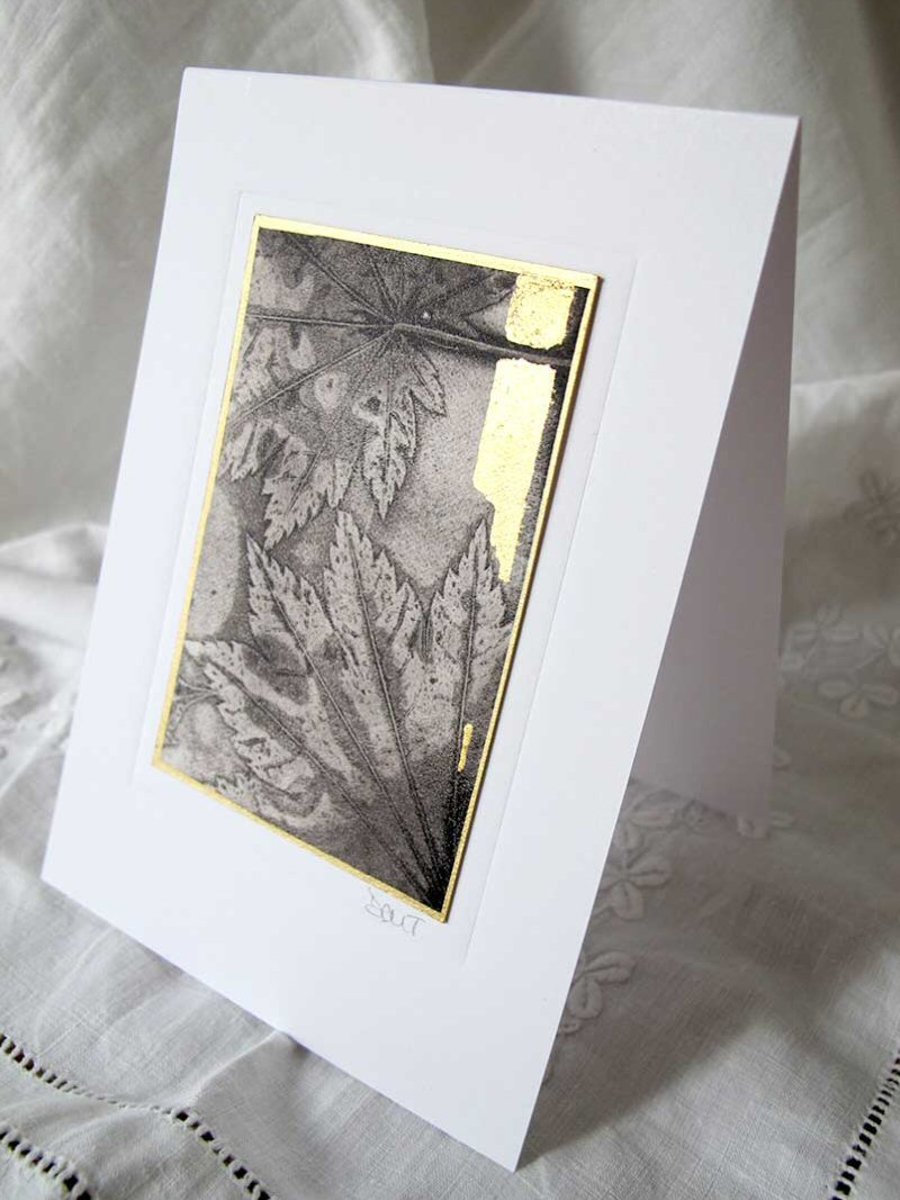 MONOPRINT AND GOLD LEAF BOTANICAL CARD  