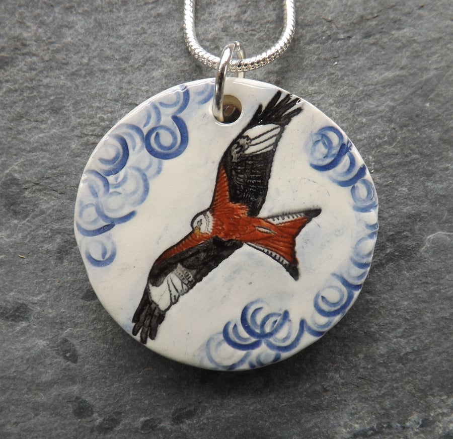 Handmade Ceramic Red Kite pendant