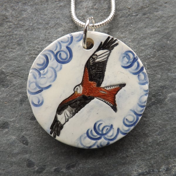 Handmade Ceramic Red Kite pendant