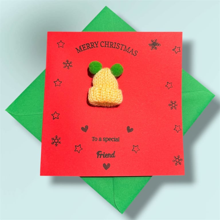 Fun Christmas card for a special friend cute Pom Pom bobble hat. Kids or adults 
