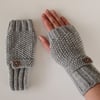 Fingerless Gloves in Grey Aran Wool 