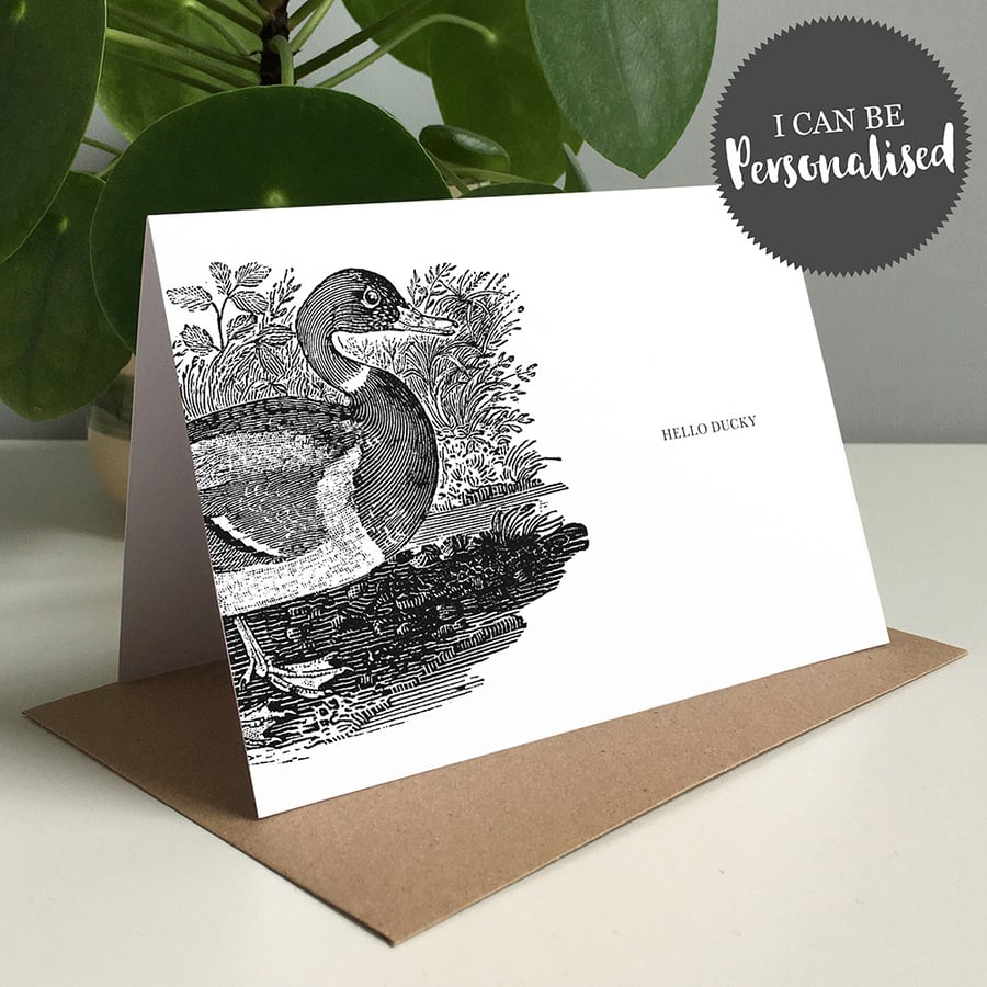 Hello Ducky Personalised Greeting Card Hello Card, I Love You Card, Duck Card
