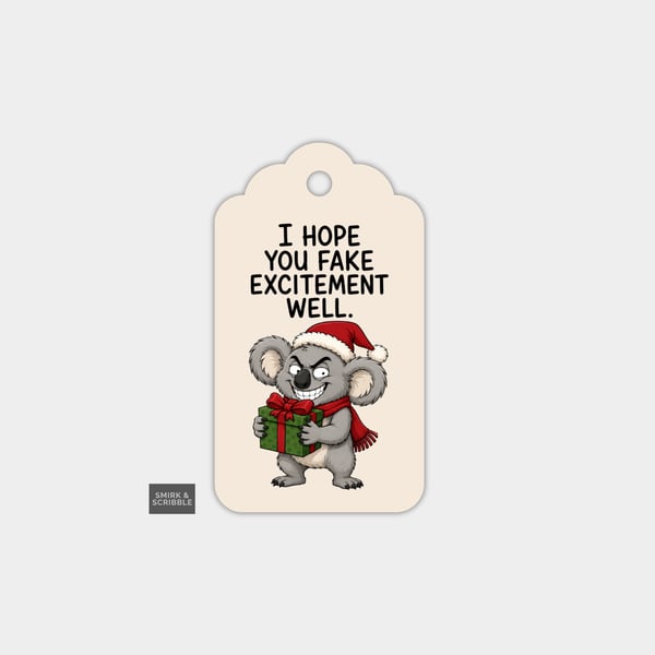 Unique Funny Christmas Gift Tags For Adults, 6pk - Fake Excitement Koala