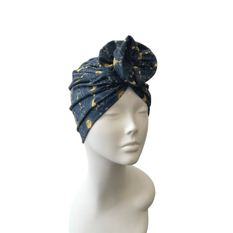 Dark Blue Rosette Retro Style Hair Turban Head Wrap for Ladies Chemo Patients 
