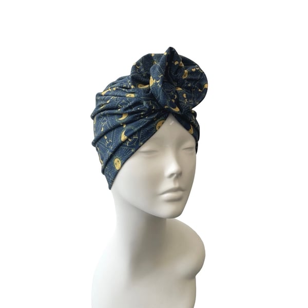 Dark Blue Rosette Retro Style Hair Turban Head Wrap for Ladies Chemo Patients 