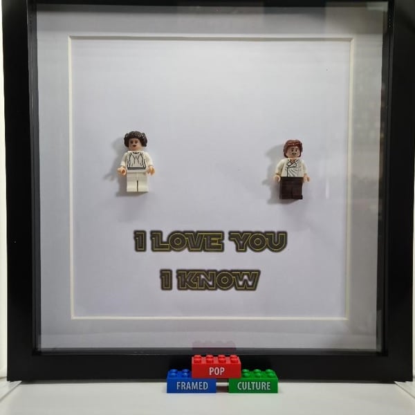 Star Wars Princess Leia & Han Solo 'I Love You' framed custom Lego minifigures