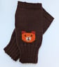 Bear Knit Fingerless Gloves, Wool Wrist Warmers, chocolate brown hand warmers - Image 5