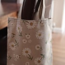 White Daisies Tote Bag, Shopper. Natural Linen look. With Free Delivery