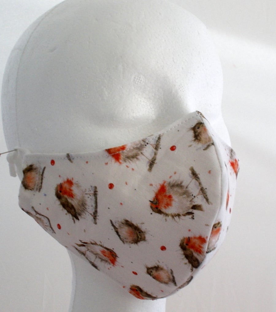 Hand made face mask with Christmas robins