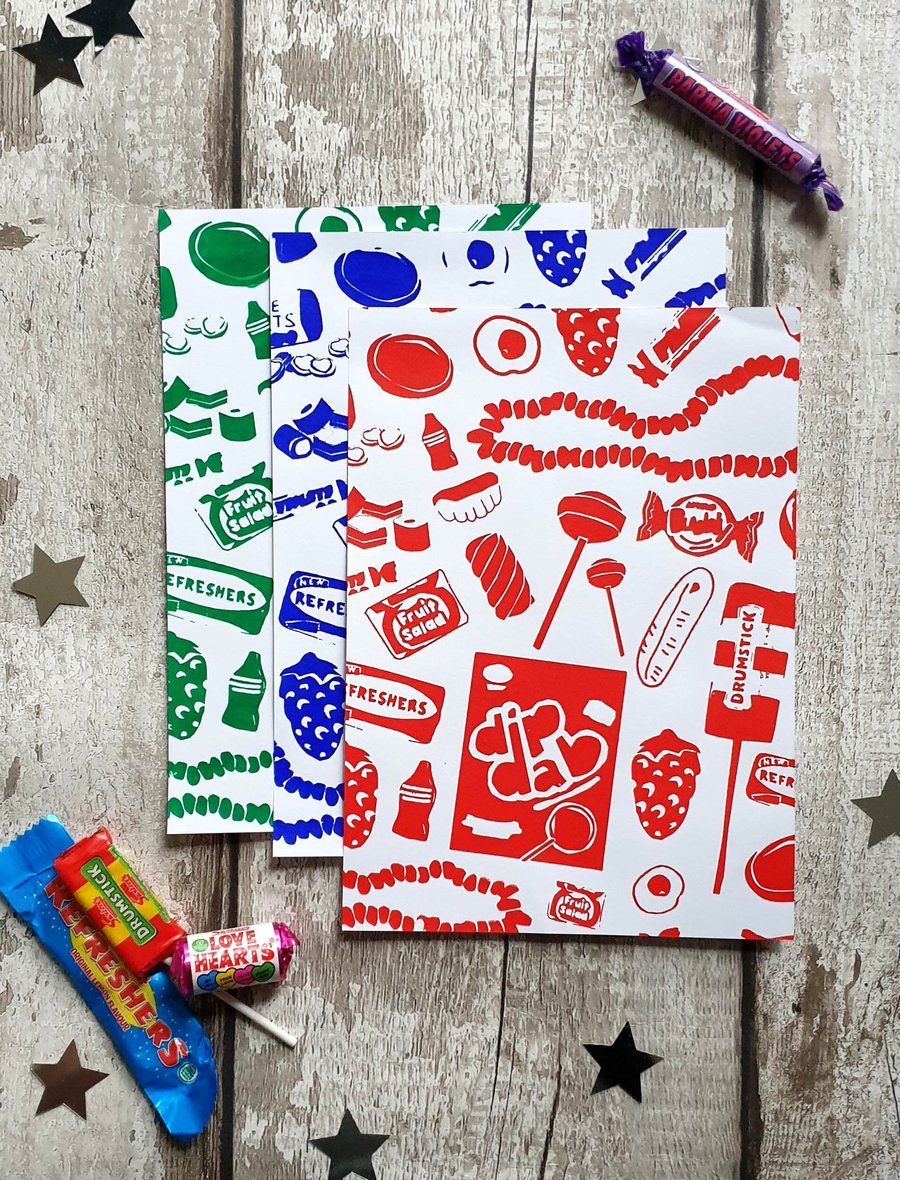 Retro 90's Childhood Pick and Mix Sweets A5 Screen Print Various Colours Print 