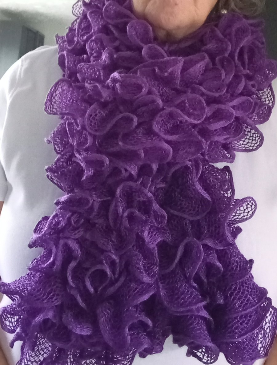 Purple frilly scarf