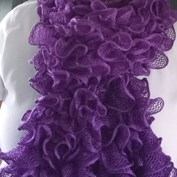 Purple frilly scarf