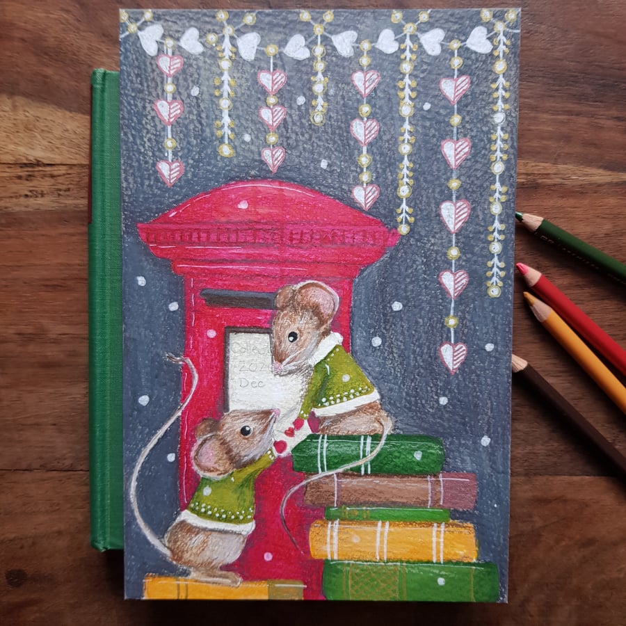 Christmas mice and red letterbox 