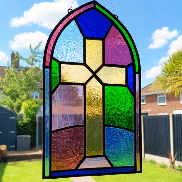 Stained Glass Cross Window Hanging Church