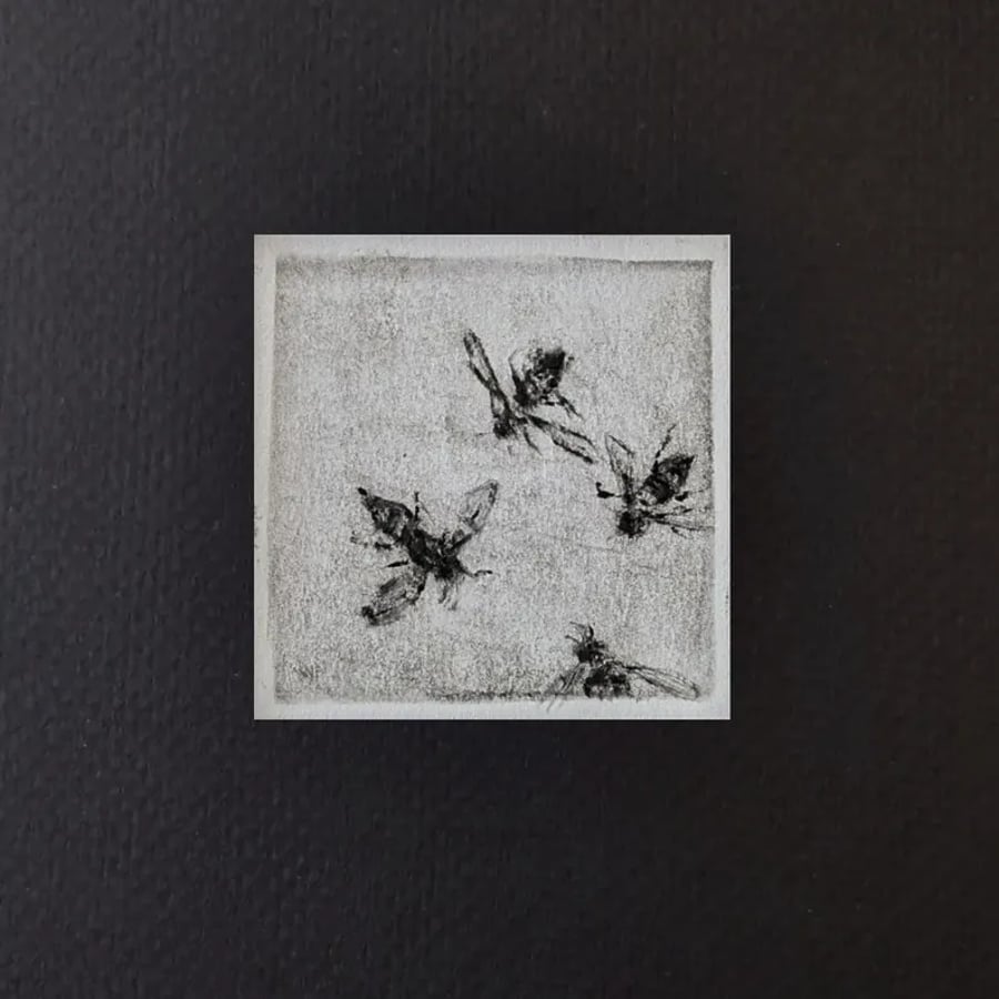 Wasps Original Artwork – Small Mixed Media Drawing 