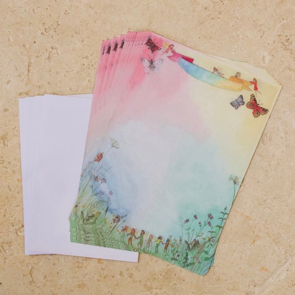 Fairy notepaper and envelope set. Waldorf Family Rainbow Writing Paper. Perfect 
