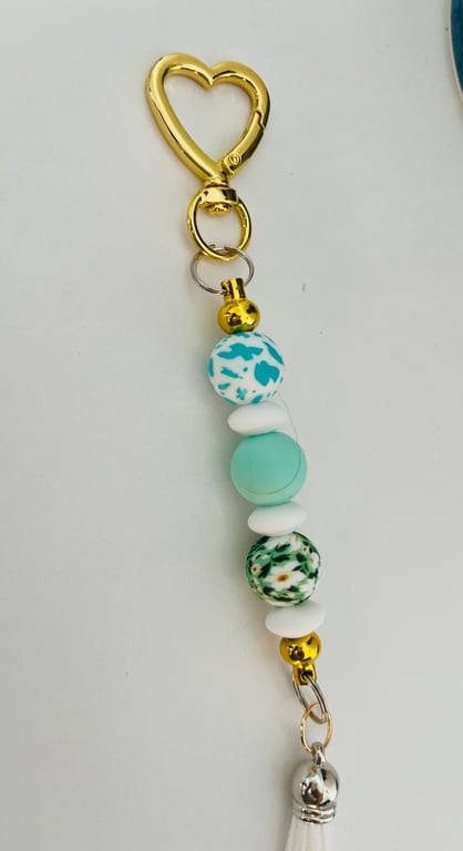 Mint and daisy  pastel toned  keyring  or purse charm 