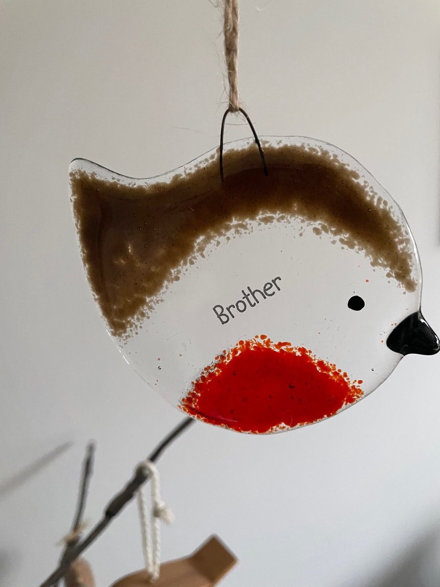 Handmade Fused Glass Brother Robin Christmas Decoration