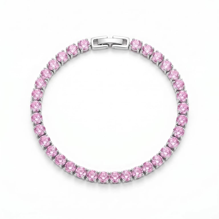 Pink 5AZircon Tennis Bracelet Hypoallergenic Stainless Steel Stackable Handmade