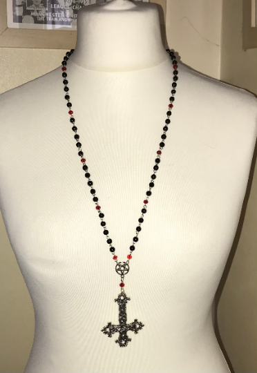 Large inverted cross rosary style necklace