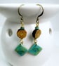 Hand drawn mixed media earrings with oak beads - Image 2