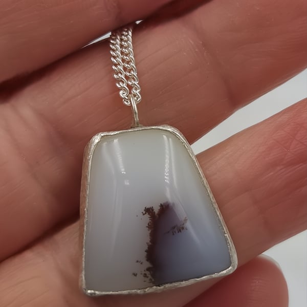 Handmade Trapeze Chalcedony Pendant Necklace – Textured Sterling Silver