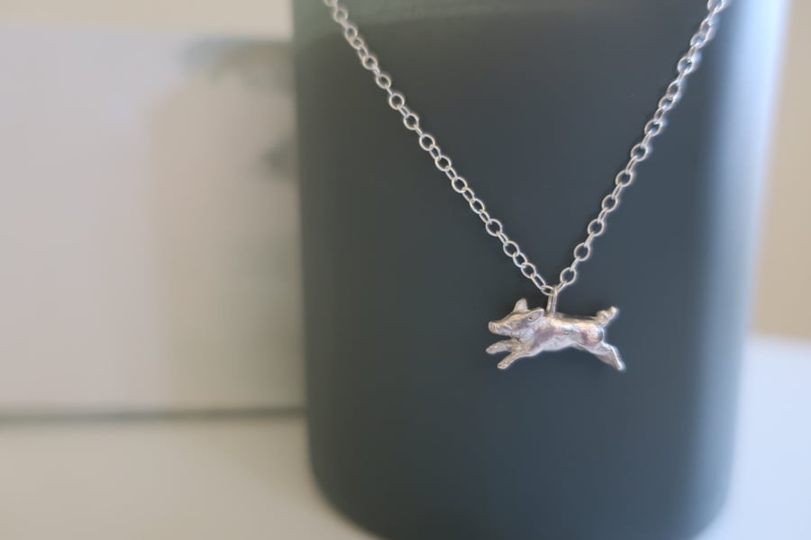 Sterling Silver Dainty Pig Necklace