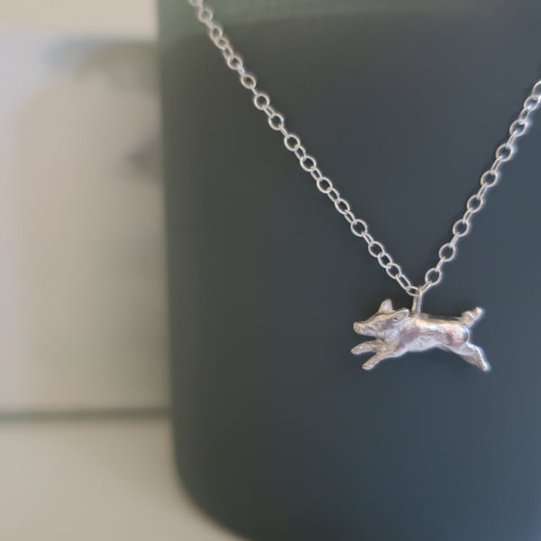 Sterling Silver Dainty Pig Necklace