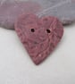 Medium Damson Purple Leaf Sprig Texture Heart Shaped Ceramic Button - Image 1