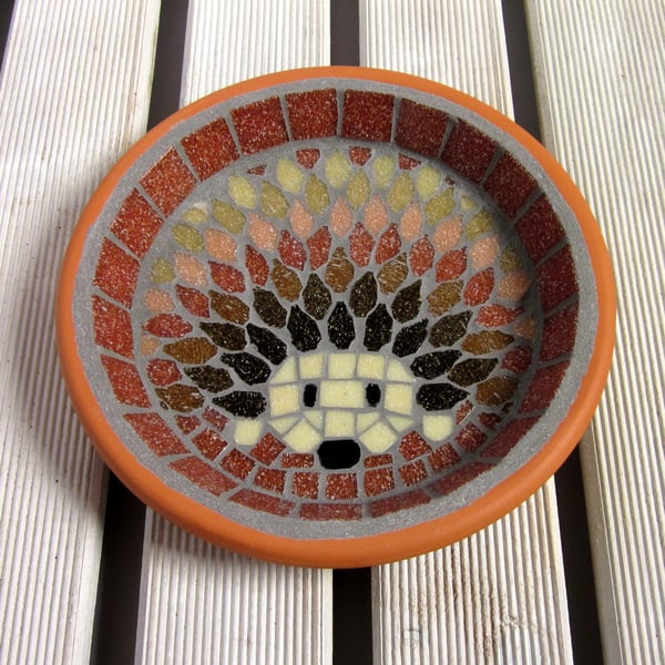 Harvest Hedgehog Mosaic Garden Water Dish 19cm