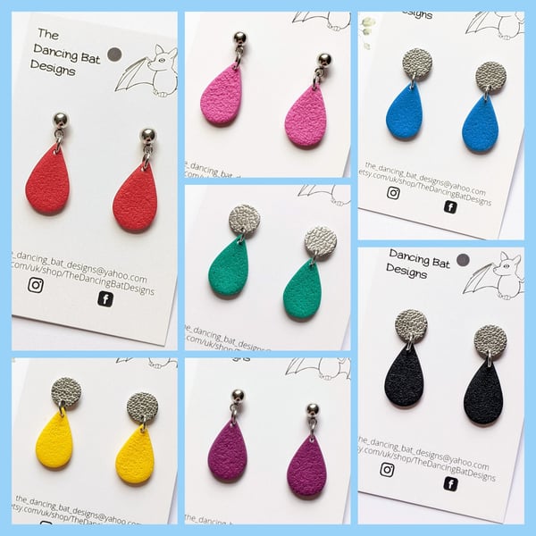 Small Teardrop Shape Earrings, Polymer Clay Mini Drop Earrings, Bold Colourful 