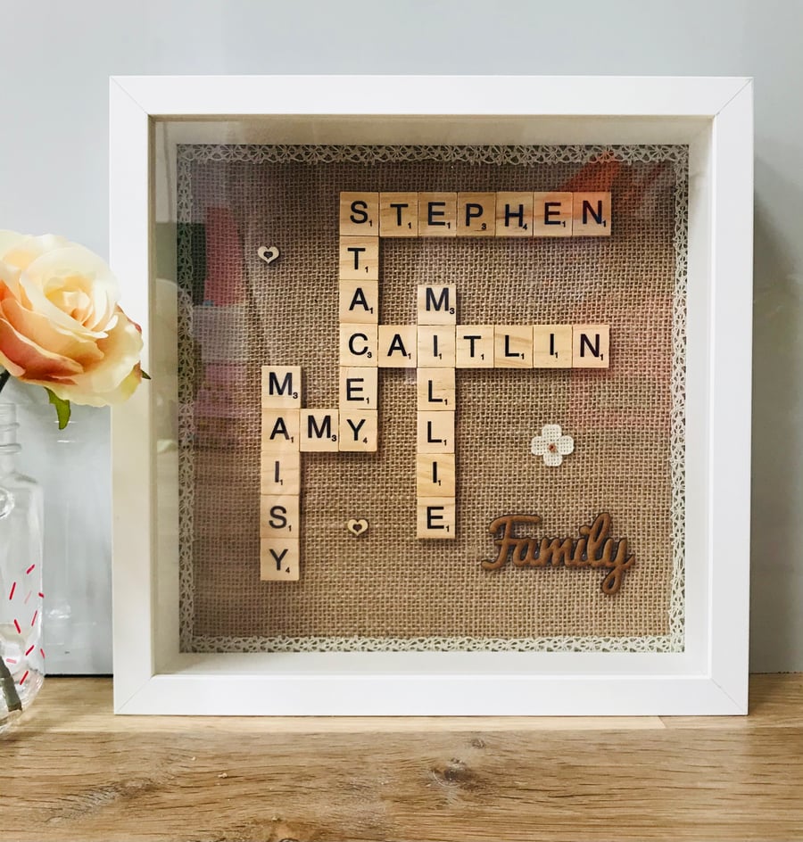 Family Scrabble Frame, Scrabble Gift, Handmade Family Scrabble Frame