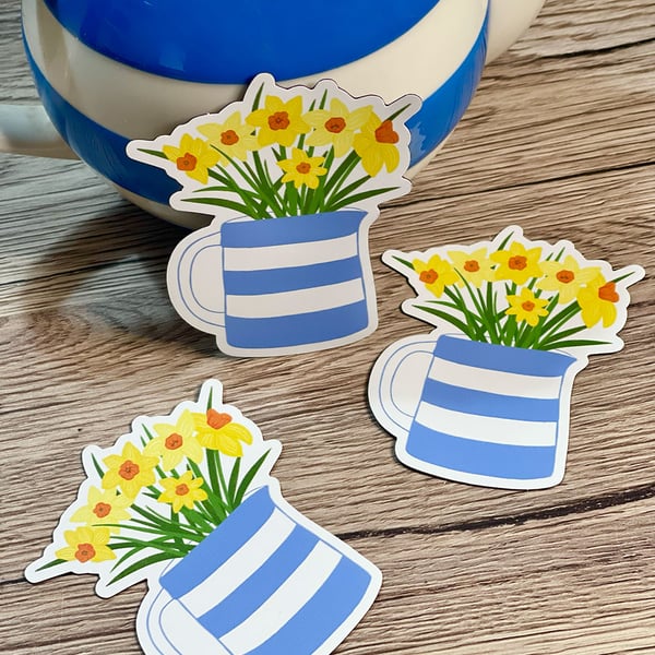 Daffodils in a Cornishware Jug Fridge Magnet 