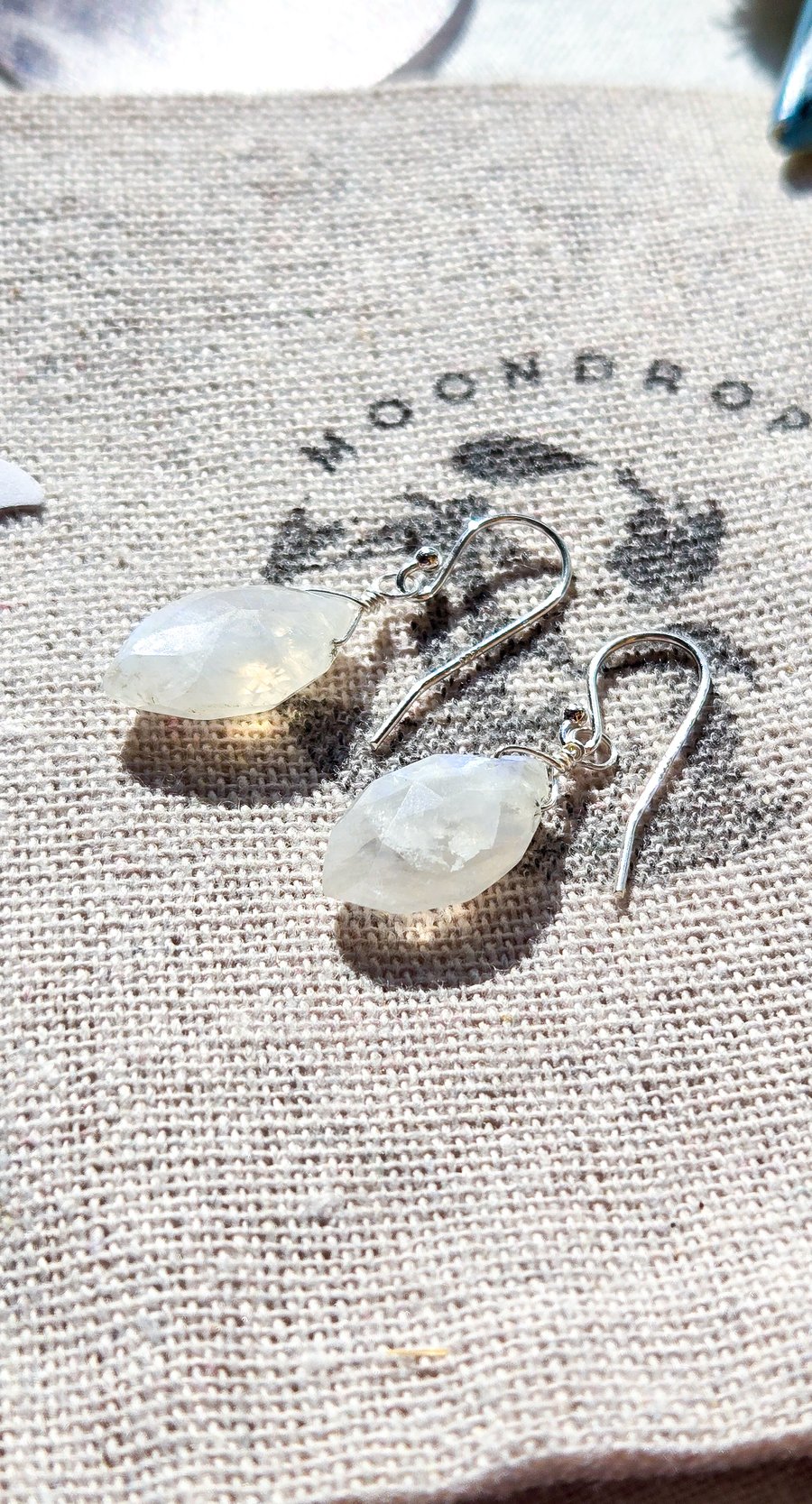 Rainbow Moonstone Earrings - Sterling Silver Drop Earrings - June Birthday