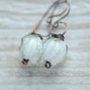 Ivory Lampwork Glass Flower Bud Copper Earrings