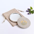 Daffodil Pocket Mirror, hand embroidered mirror, hand mirror, compact mirror