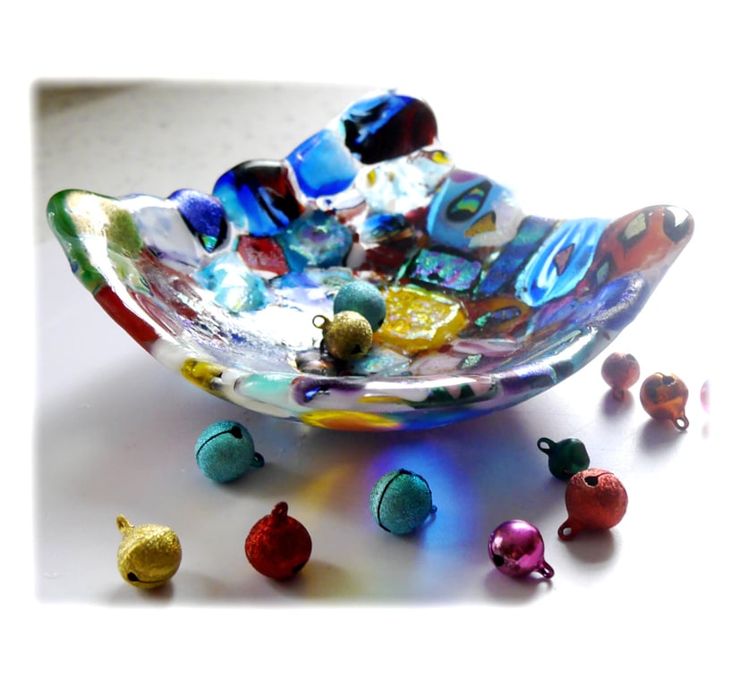 Fused Glass Nugget Dish Dichroic 12.5cm Fused Rainbow