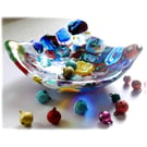 Fused Glass Nugget Dish Dichroic 12.5cm Fused Rainbow