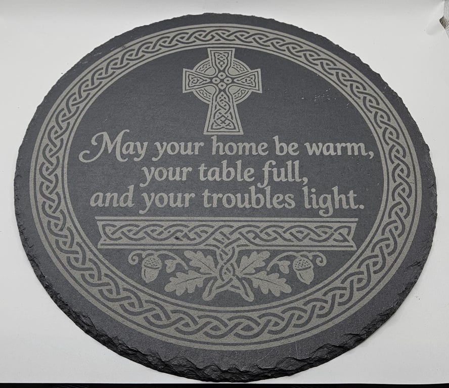 Celtic Irish Blessing Slate Serving Board, 30cm Round Platter, New Home Housewar