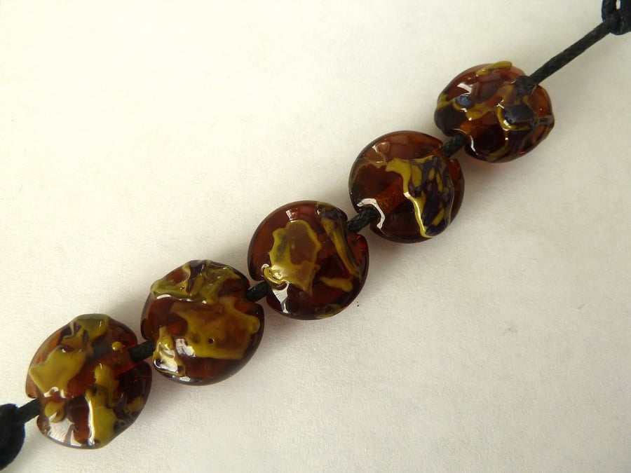 handmade lampwork glass beads, amber shards